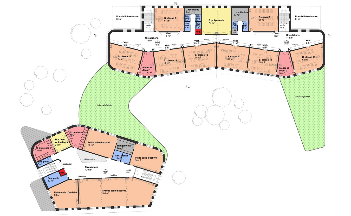 plan du 1er étage École élémentaire Plobsheim