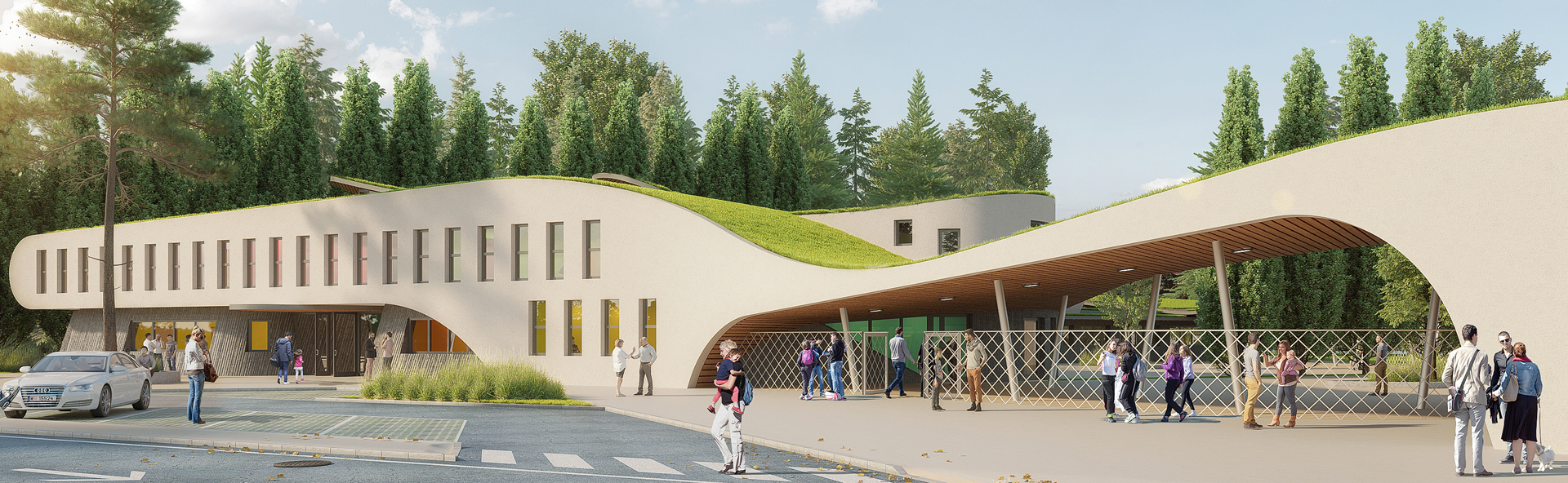 Vue du parvis sans arbre groupe scolaire Joly Jean Avignon