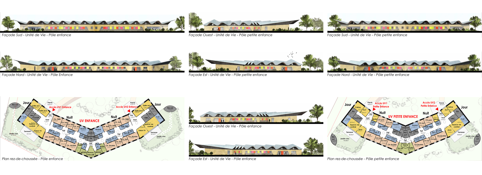 façades et plans des unités de vie